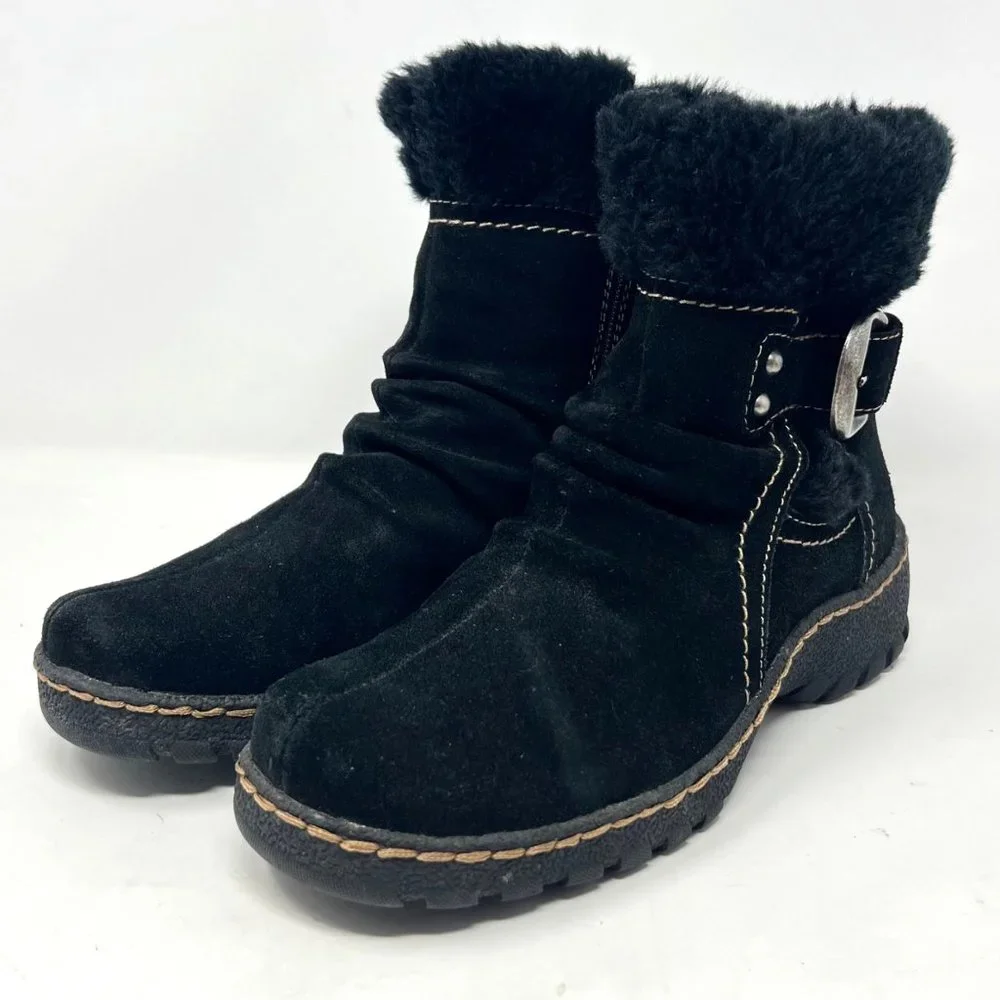 Bare Trap Black Suede Faux‎ Fur  Lining Side Zip Buckle Accent Size 6 M Breesen